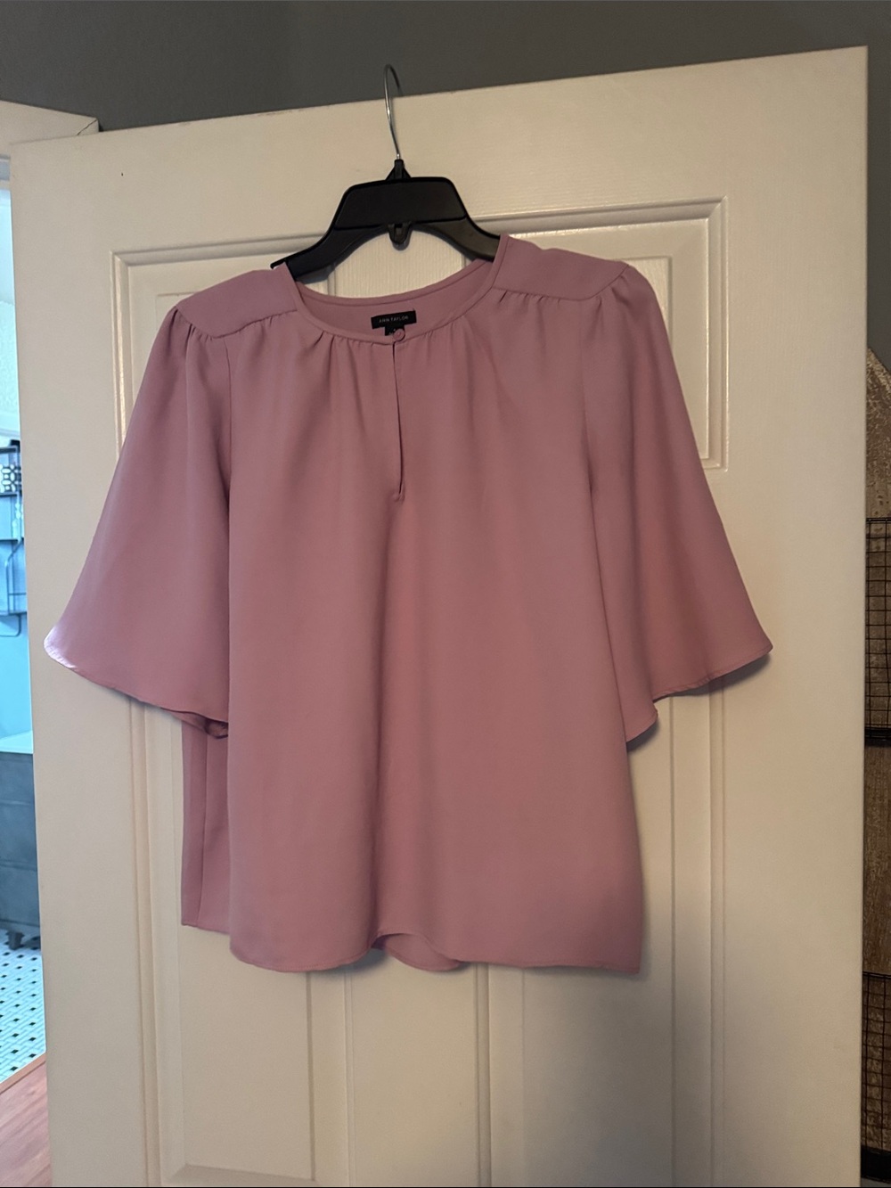 Ann Taylor Dusty Pink Flutter Sleeve Blouse